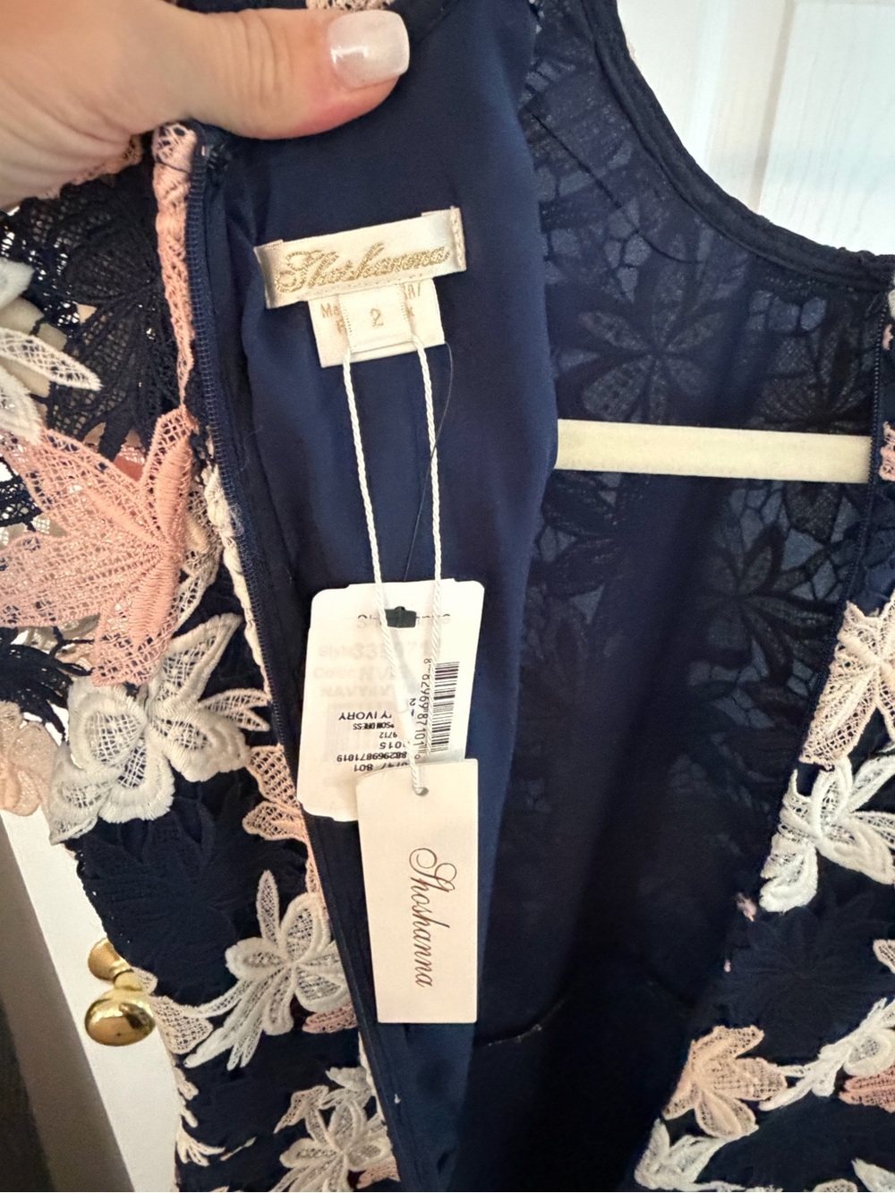 Shoshanna Navy Midi Dress with Pink and Cream Floral Lace - Picture 4 of 4